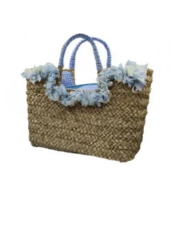 Kiara Shoes Borsa in Paglia con Fiori... Turchese