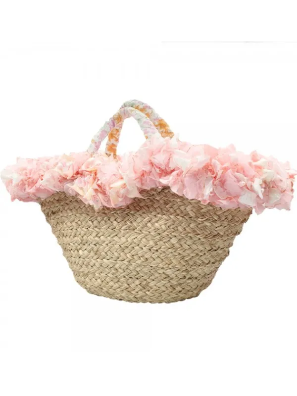 Kiara Shoes BORSA IN VIMINI CON BORDO A... Rosa New
