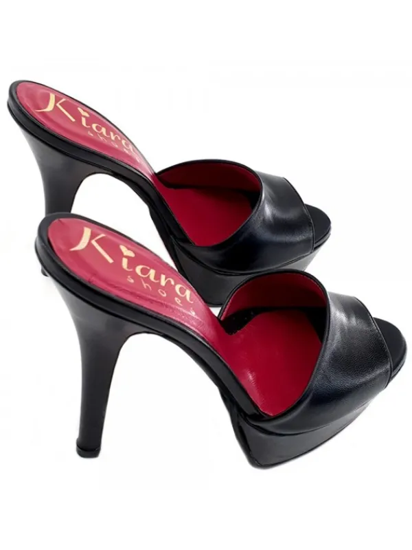 Kiara Shoes SABOT IN VERA PELLE NERA... Nero Hot