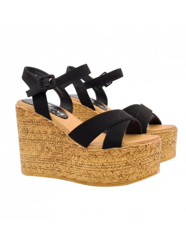 Kiara Shoes SANDALI NERI A ZEPPA IN... Nero Best