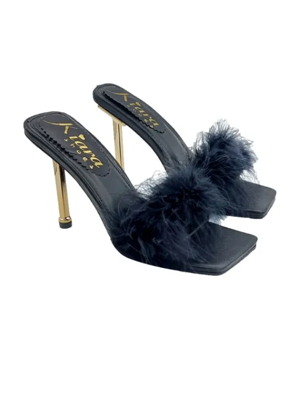 Kiara Shoes SANDALO CON PELLICCIA... Nero New