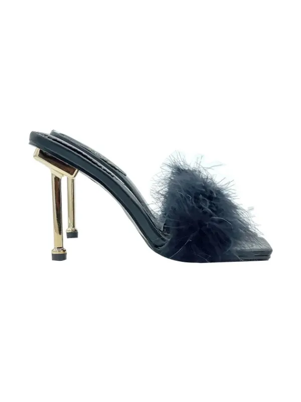 Kiara Shoes SANDALO CON PELLICCIA... Nero New
