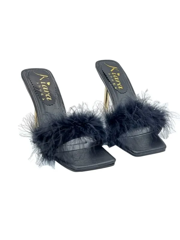 Kiara Shoes SANDALO CON PELLICCIA... Nero New