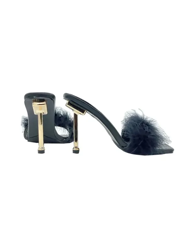 Kiara Shoes SANDALO CON PELLICCIA... Nero New