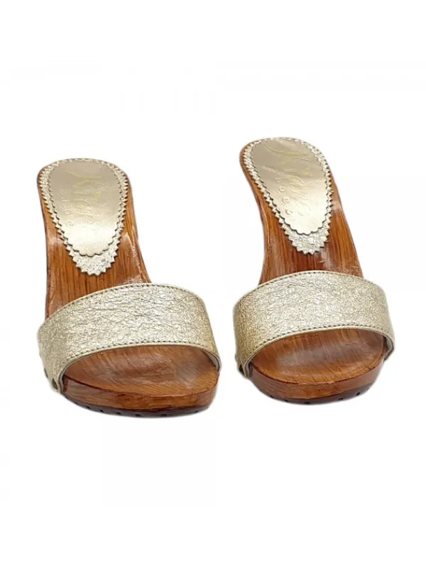 Kiara Shoes Zoccoli Artigianali Oro con...