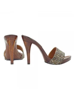 Kiara Shoes ZOCCOLI CON FASCIA IN TWEED Marrone Hot