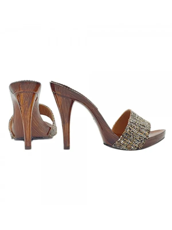 Kiara Shoes ZOCCOLI CON FASCIA IN TWEED Marrone Hot