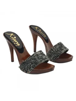 Kiara Shoes ZOCCOLI CON FASCIA IN TWEED... Nero Outlet