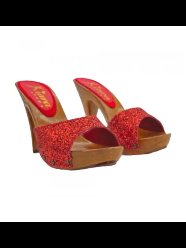 Kiara Shoes Zoccoli con glitter e tacco... Rosso Hot