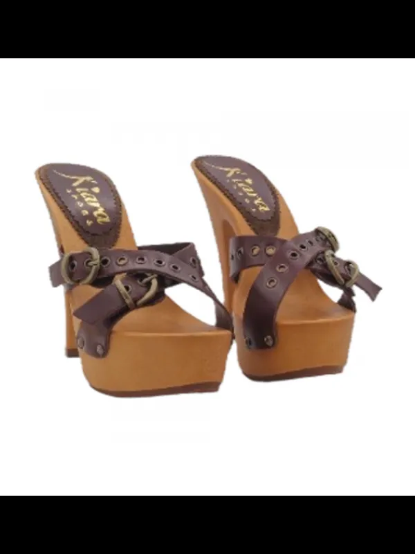 Kiara Shoes ZOCCOLI DONNA TACCO 13 CM -... Marrone Hot