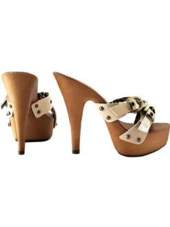 Kiara Shoes Zoccoli Donna Vernice ... Beige Sale
