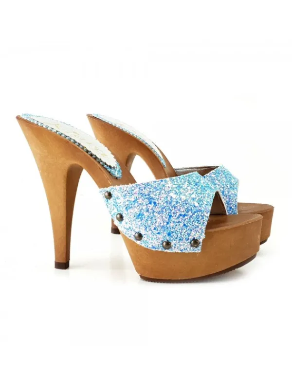 Kiara Shoes ZOCCOLI GLITTER CIELO TACCO 13 Blu