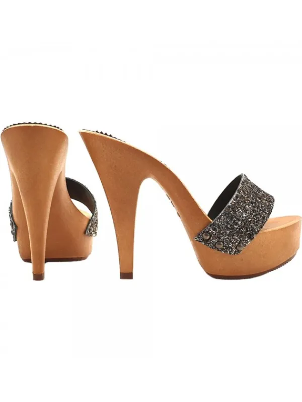 Kiara Shoes ZOCCOLI GLITTERATI TACCO 13 CM Nero Clearance