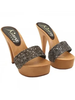 Kiara Shoes ZOCCOLI GLITTERATI TACCO 13 CM Nero Clearance