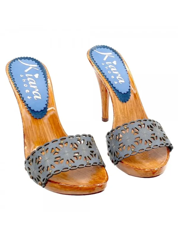 Kiara Shoes ZOCCOLI IN PELLE LASERATA... Blu Online
