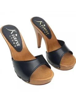 Kiara Shoes ZOCCOLI IN PELLE NERA CON... Nero Clearance