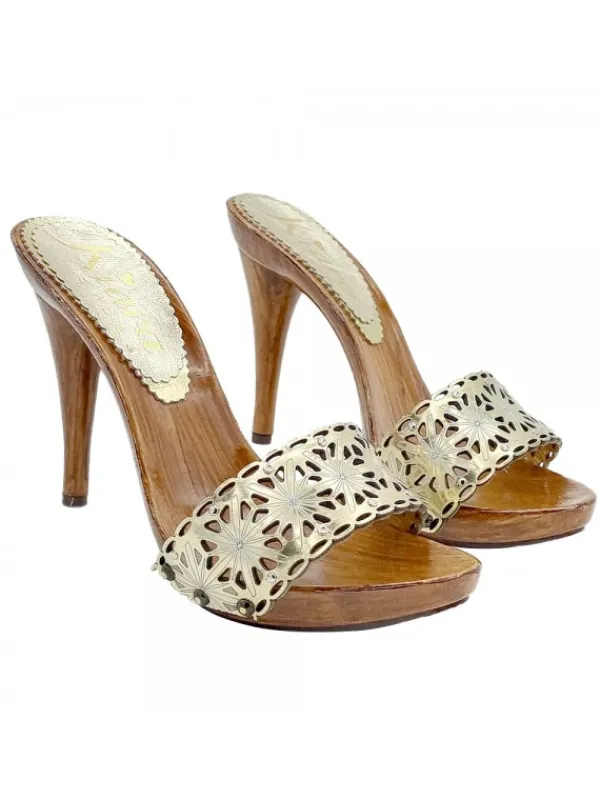 Kiara Shoes ZOCCOLI LASERATI IN PELLE... Oro Sale