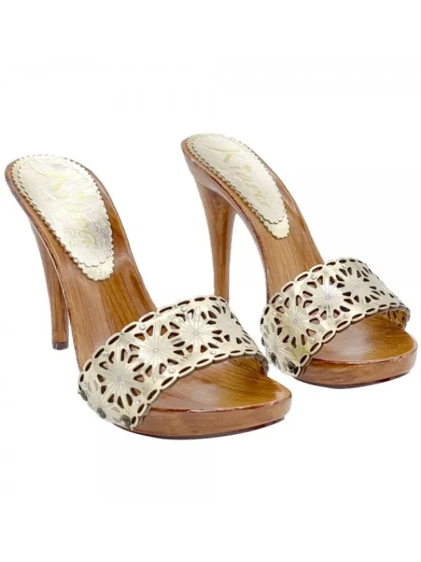 Kiara Shoes ZOCCOLI LASERATI IN PELLE... Oro Sale