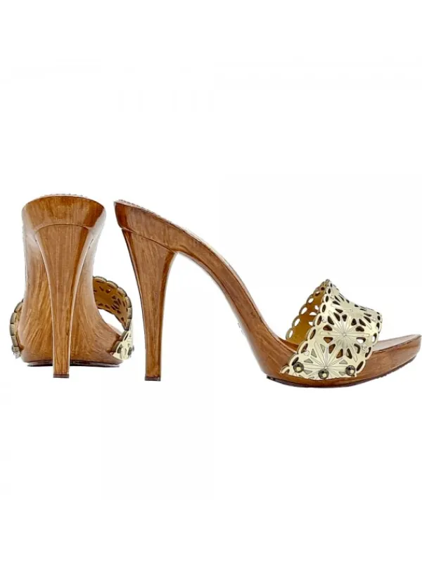 Kiara Shoes ZOCCOLI LASERATI IN PELLE... Oro Sale