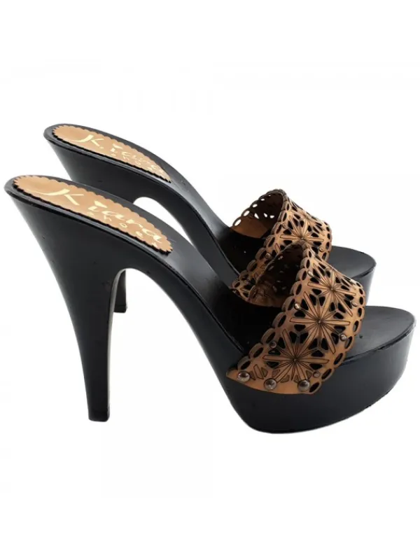 Kiara Shoes ZOCCOLI NERI CON FASCIA... Cuoio