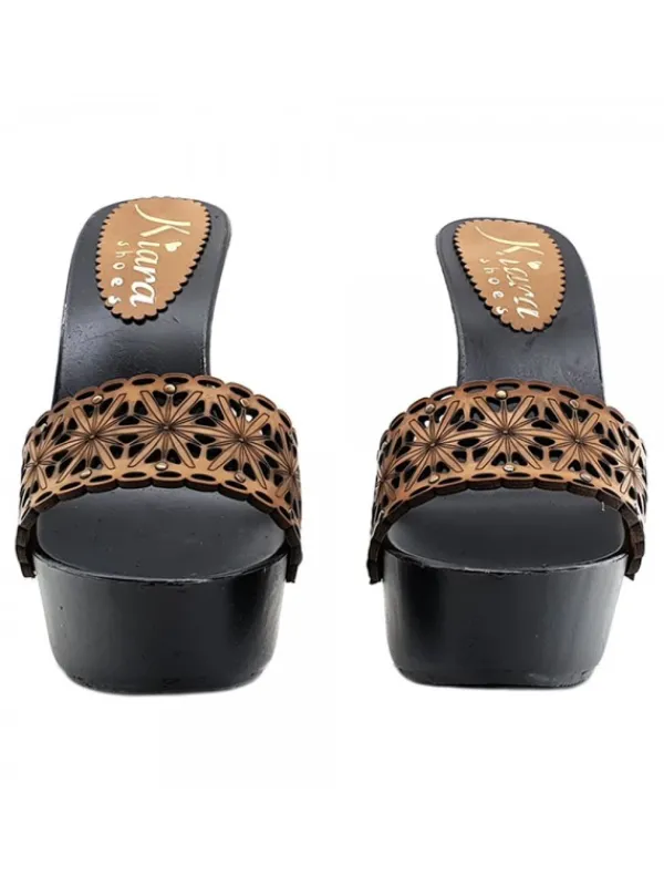Kiara Shoes ZOCCOLI NERI CON FASCIA... Cuoio