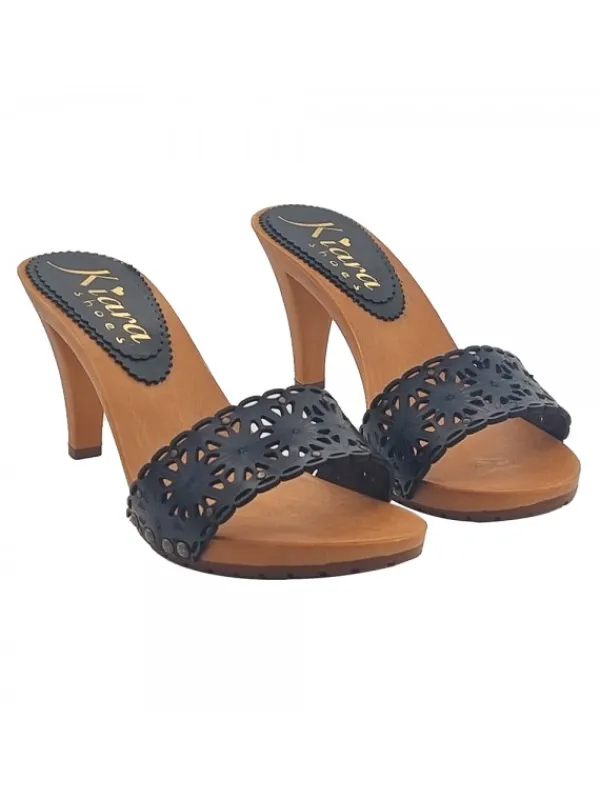 Kiara Shoes Zoccoli neri con tomaia in... Nero New