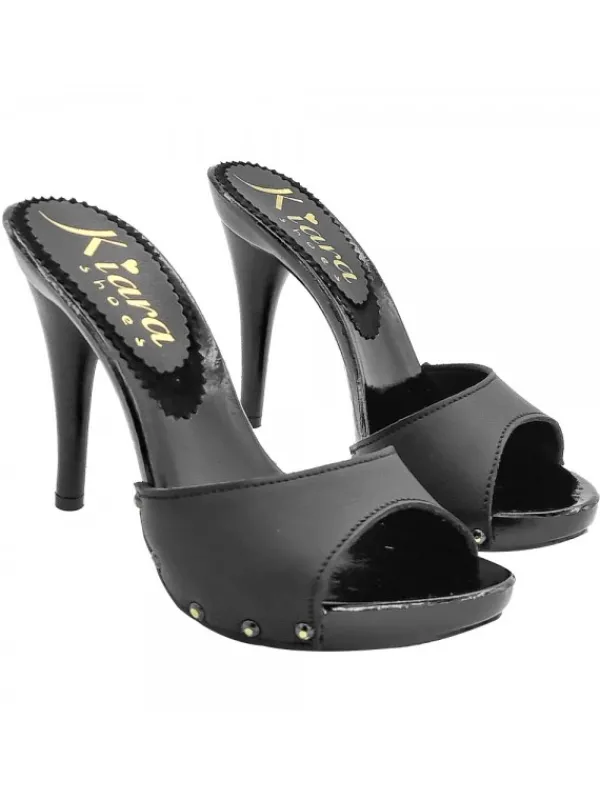 Kiara Shoes ZOCCOLI NERI IN PELLE CON... Nero Outlet