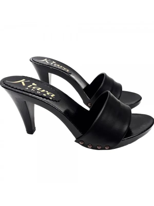 Kiara Shoes ZOCCOLI NERI IN PELLE TACCO 9 Nero Best