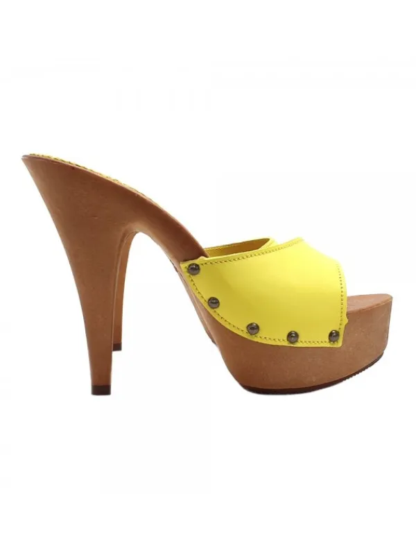 Kiara Shoes ZOCCOLI PELLE TACCO 13 Giallo Sale