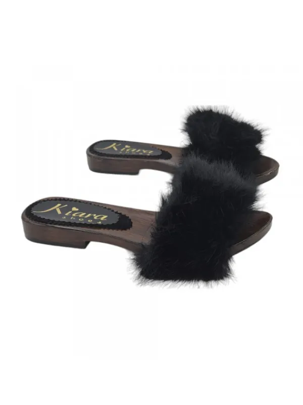 Kiara Shoes ZOCCOLI PELLICCIA BASSI Nero