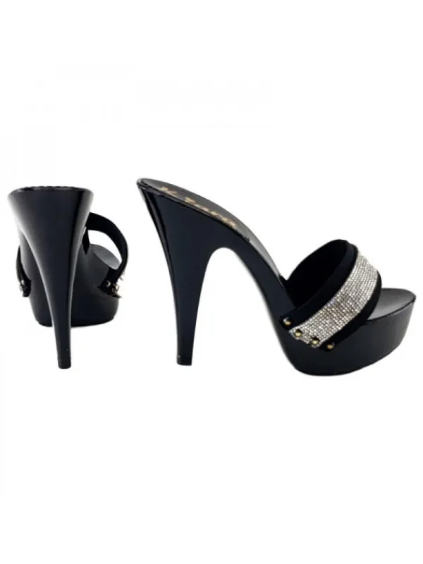 Kiara Shoes ZOCCOLI STRASS TOTAL BLACK Nero