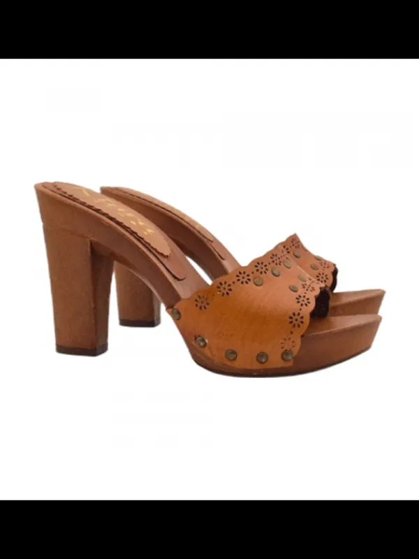 Kiara Shoes ZOCCOLI TACCO LARGO ALTO 10... Cuoio