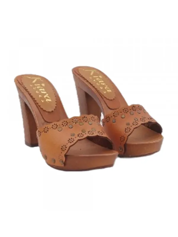Kiara Shoes ZOCCOLI TACCO LARGO ALTO 10... Cuoio