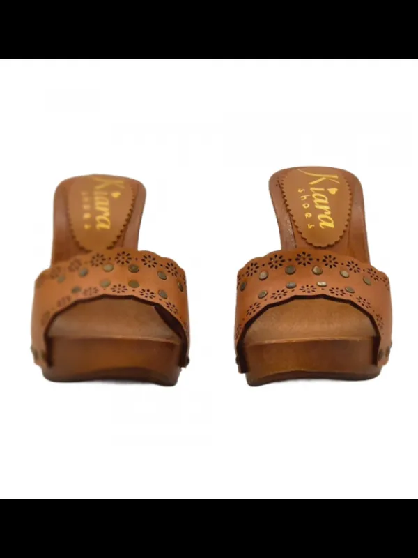 Kiara Shoes ZOCCOLI TACCO LARGO ALTO 10... Cuoio