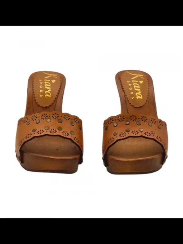 Kiara Shoes ZOCCOLI TACCO LARGO ALTO 10... Cuoio